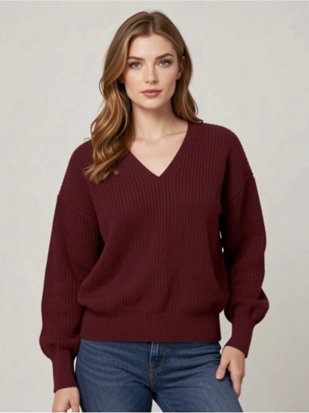 Madewell Deep Wine V-Neck Ribbed Sweater